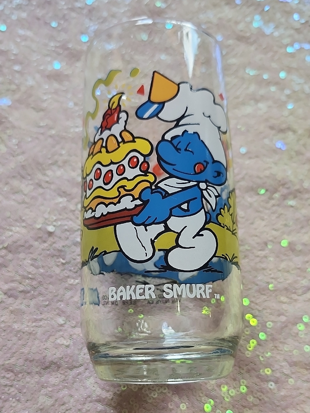 Baker Smurf Vintage Character Glass - 1983 Nice!